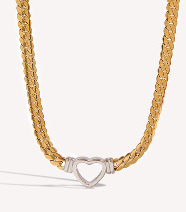 Златисто колие тип rope chain от медицинска стомана със сребрист елемент сърце