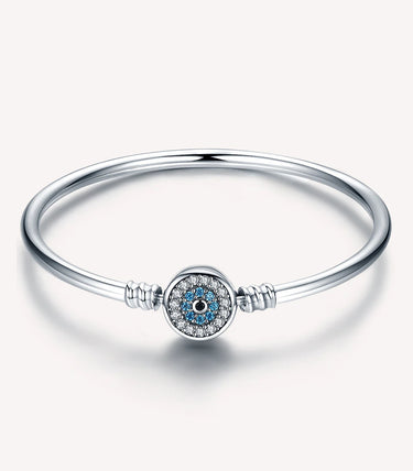 Сребърна твърда гривна за талисмани "Окото на Назар"