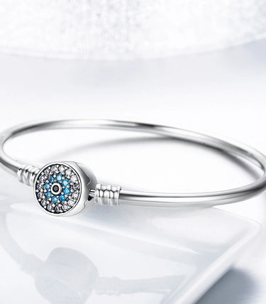 Сребърна твърда гривна за талисмани "Окото на Назар"