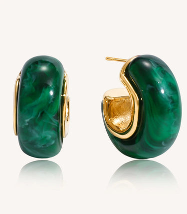 C-hoop зелени обеци на винт със смола