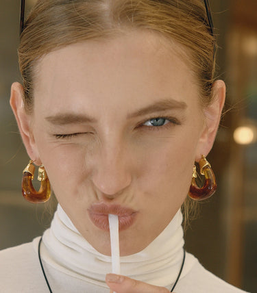 Chunky кафяви висящи обеци със смола