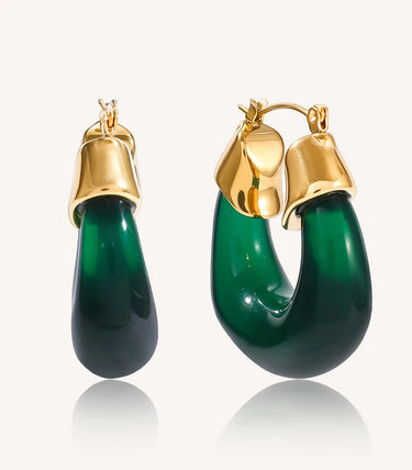 Chunky зелени висящи обеци със смола