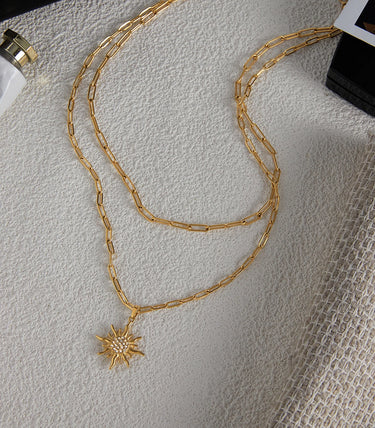 Двойно колие с елемент слънце с циркони