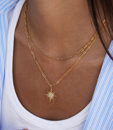 Двойно колие с елемент слънце с циркони