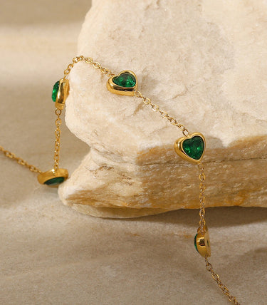 Гривна сърца със зелени циркони