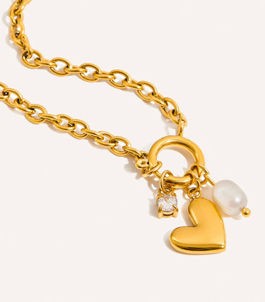 Колие с перла сърце и циркон