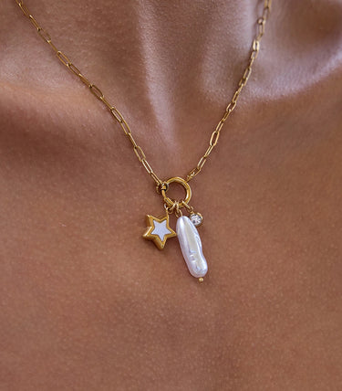 Колие с перла звезда и циркон