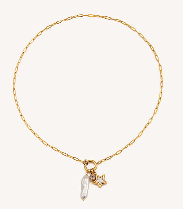 Колие с перла звезда и циркон