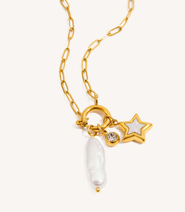 Колие с перла звезда и циркон