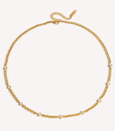 Колие с плетка rolo и циркони