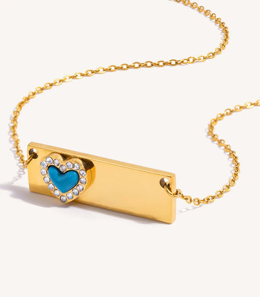 Колие с плочка и сърце с циркони