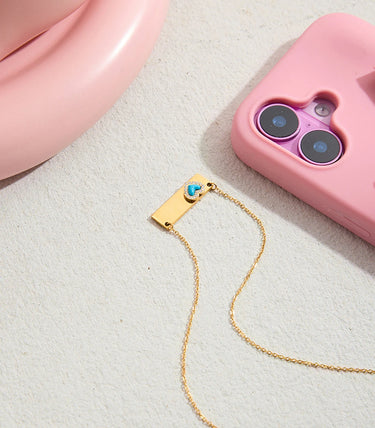 Колие с плочка и сърце с циркони