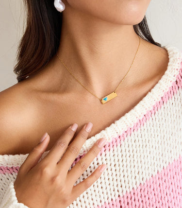 Колие с плочка и сърце с циркони