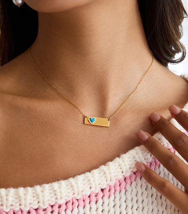 Колие с плочка и сърце с циркони