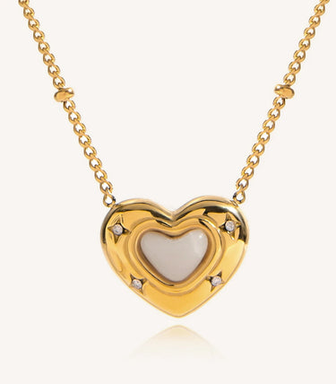 Колие сърце с бял ахат и циркони