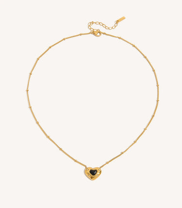 Колие сърце с черен ахат и циркони