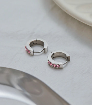 Мини обеци халки с розов циркон