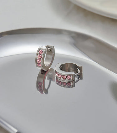 Мини обеци халки с розов циркон