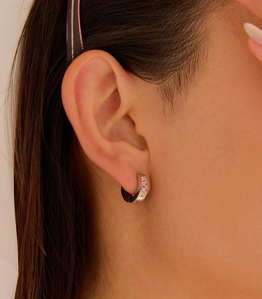 Мини обеци халки с розов циркон