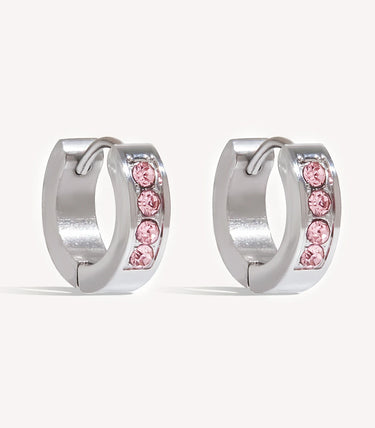 Мини обеци халки с розов циркон