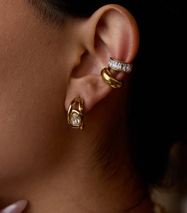 Обеци халки на винт с бял циркон