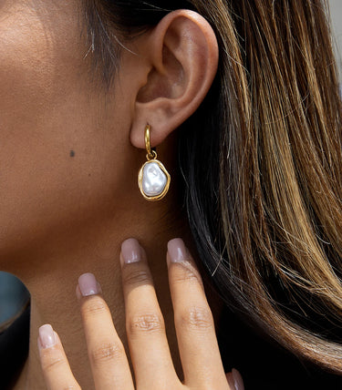 Обеци халки с висяща перла