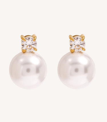 Обеци на винт с кръгли перли и циркон