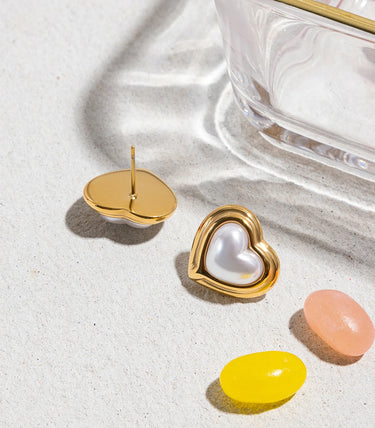 Обеци на винт сърца с перла