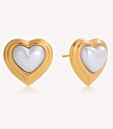 Обеци на винт сърца с перла