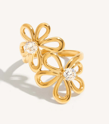 Отворен пръстен цветя с циркони