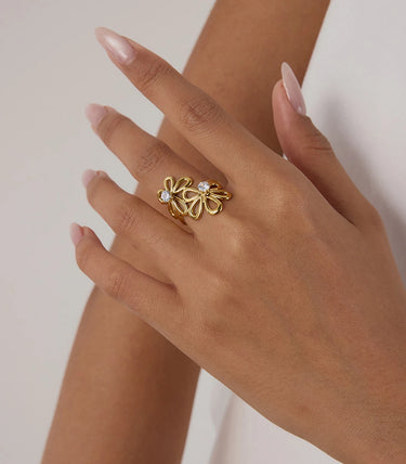 Отворен пръстен цветя с циркони