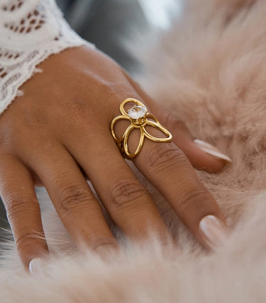 Регулируем пръстен цвете с циркон