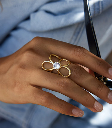 Регулируем пръстен цвете с циркон