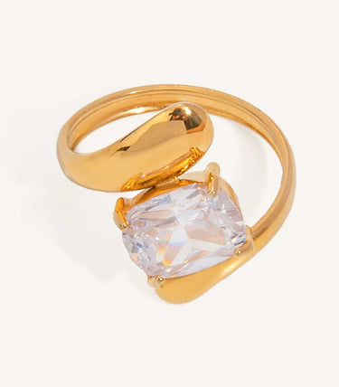 Регулируем пръстен drop с бял циркон