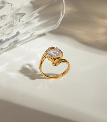 Регулируем пръстен drop с бял циркон