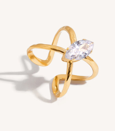 Регулируем пръстен с бял циркон маркиз