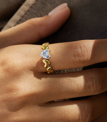 Регулируем пръстен сърца с циркон