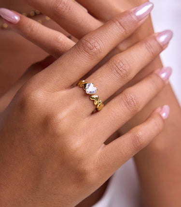 Регулируем пръстен сърца с циркон