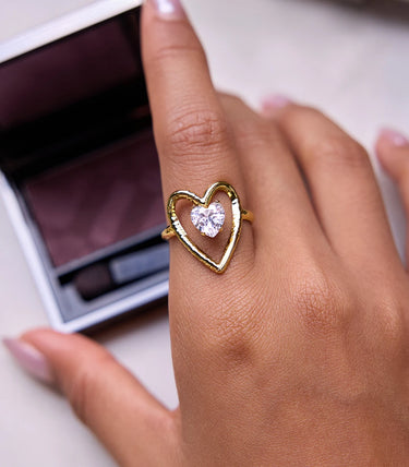 Регулируем пръстен сърце с циркон