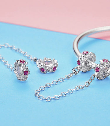 Сребърна осигурителна верижка „Цветя на щастието“