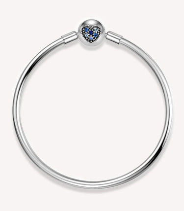 Сребърна твърда гривна за талисмани "С голямо сърце"