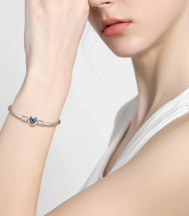 Сребърна твърда гривна за талисмани "С голямо сърце"