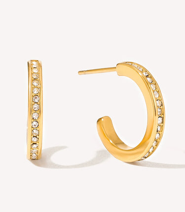 Тънки обеци халки на винт с бели циркони