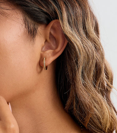 Тънки обеци халки на винт с бели циркони