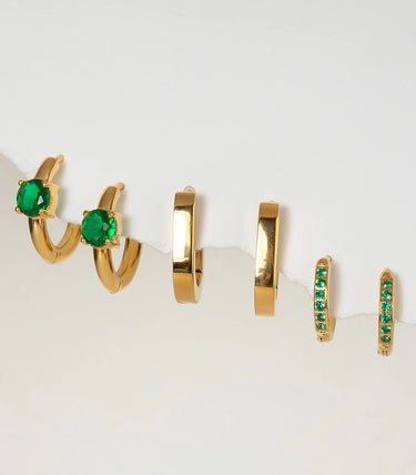 Троен сет обеци халки със зелени циркони
