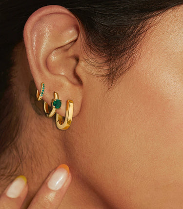 Троен сет обеци халки със зелени циркони