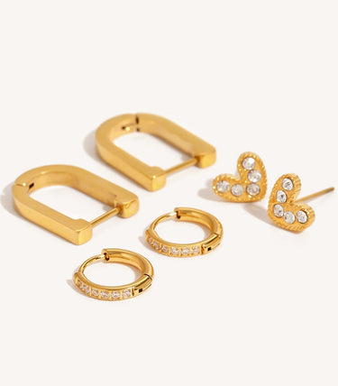 Троен сет обеци с бели циркони