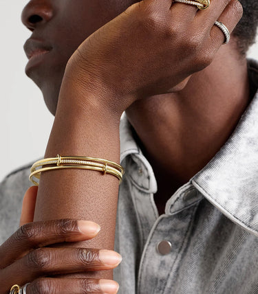 Троен сет твърди гривни с циркони