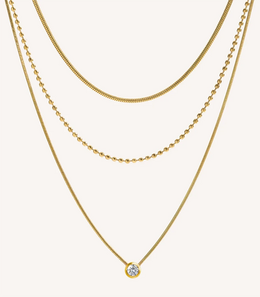 Тройно колие с бял циркон