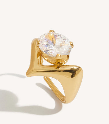 V-shape регулируем пръстен с бял циркон